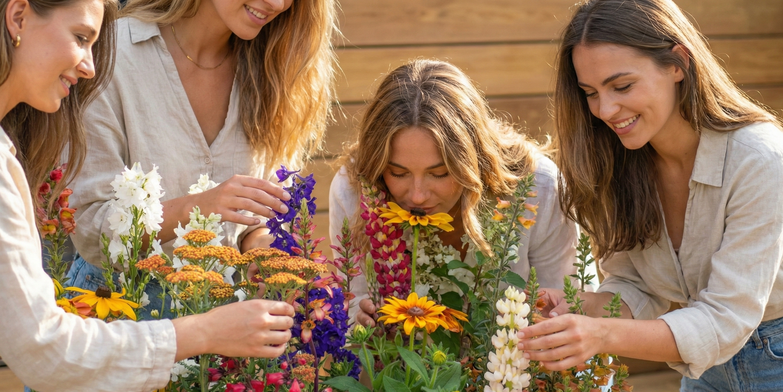 Thriving chaos garden with butterflies, bees, and diverse pollinator-friendly wildflowers in natural habitat